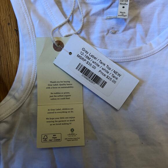 Gray Label NWT Baby/Toddler White Tank Top - Size 12-18 Months - Picture 4 of 6